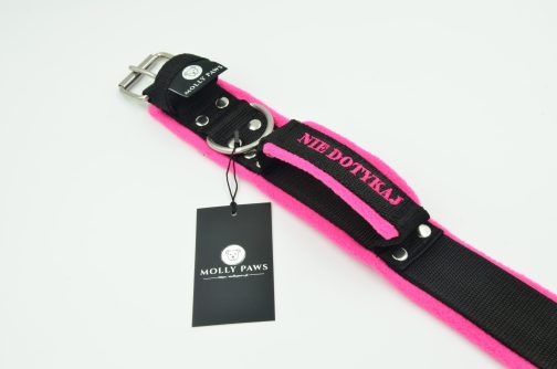 DSC_0036 Obroża z uchwytem haftem i polarem o szer. 4cm STAL NIERDZEWNA - POLECANE