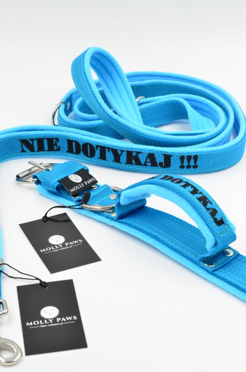 DSC_0411 Obroża z uchwytem haftem i polarem o szer. 4cm STAL NIERDZEWNA - POLECANE