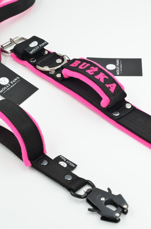 DSC_0450 Obroża z uchwytem haftem i polarem o szer. 4cm STAL NIERDZEWNA - POLECANE