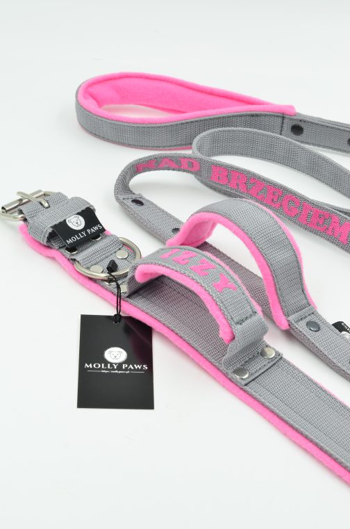 DSC_0473 Obroża z uchwytem haftem i polarem o szer. 4cm STAL NIERDZEWNA - POLECANE