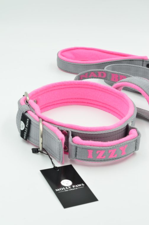 DSC_0483 Obroża z uchwytem haftem i polarem o szer. 4cm STAL NIERDZEWNA - POLECANE