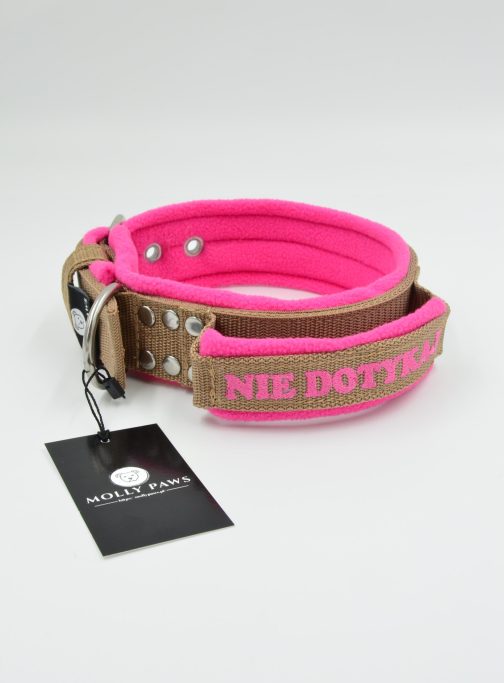 DSC_0626 Obroża z uchwytem haftem i polarem o szer. 4cm STAL NIERDZEWNA - POLECANE