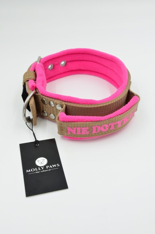 DSC_0632 Obroża z uchwytem haftem i polarem o szer. 4cm STAL NIERDZEWNA - POLECANE