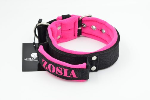 DSC_0955 Obroża z uchwytem haftem i polarem o szer. 4cm STAL NIERDZEWNA - POLECANE