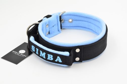 DSC_0983 Obroża z uchwytem haftem i polarem o szer. 4cm STAL NIERDZEWNA - POLECANE