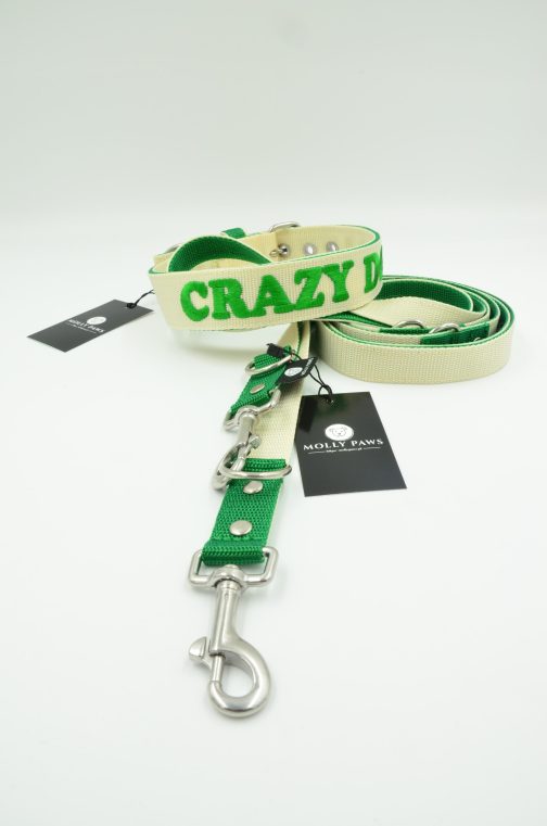 DSC_0297 Zestaw Dwukolorowy Obroża Z Haftem i Smycz Przepinana