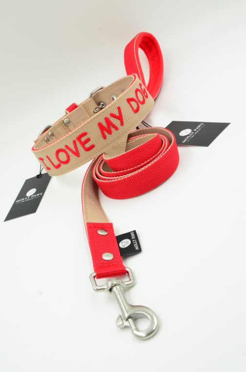 Zestaw Dwukolorowy Obroża Z Haftem i Smycz