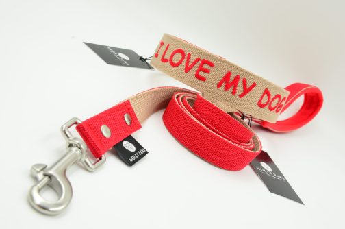 Zestaw Dwukolorowy Obroża Z Haftem i Smycz