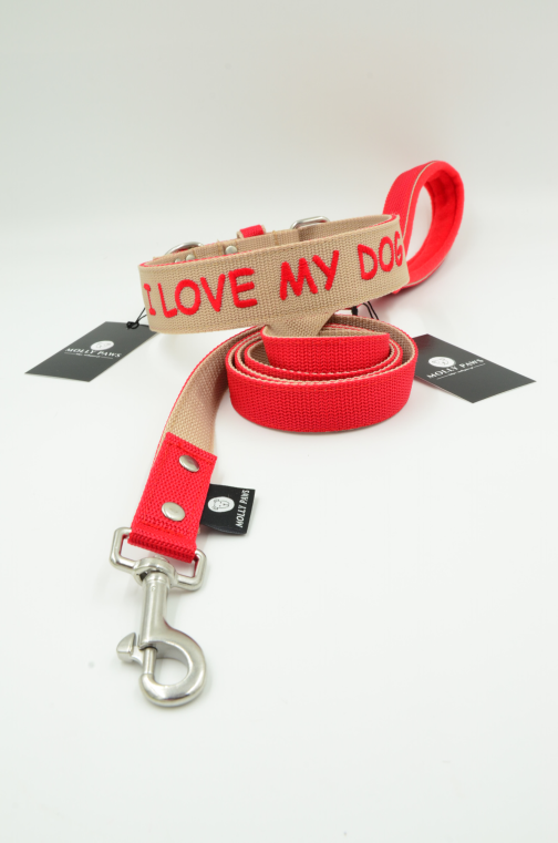 Zestaw Dwukolorowy Obroża Z Haftem i Smycz