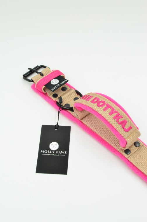 Lekka Obroża z uchwytem haftem i polarem o szerokości 4cm