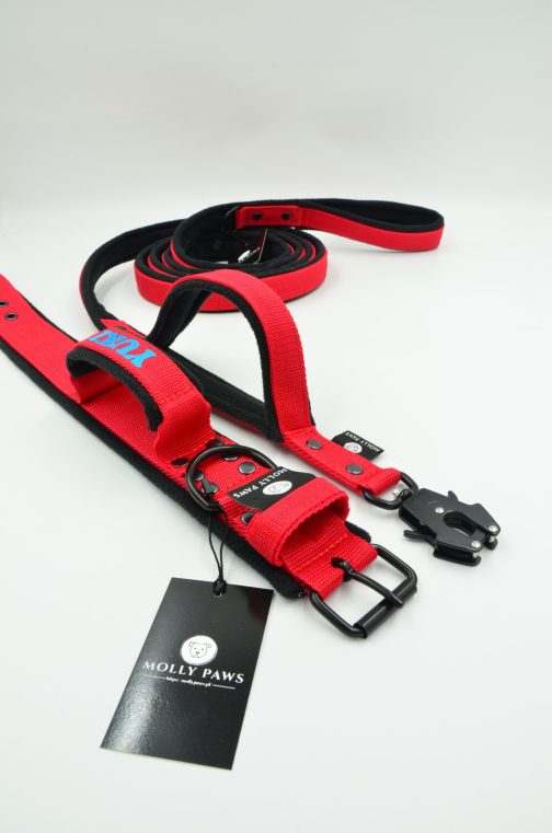 Smycz polarowa z dodatkowym uchwytem i haftem