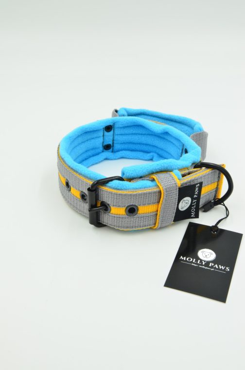 Obroża lekka z rączką i kolorowymi paskami